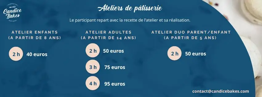 Tarif pour atelier pâtisserie et bon cadeau pour ateliers pâtisserie - Candice Bakes