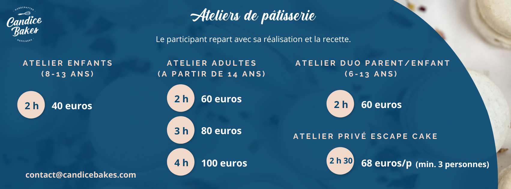 Tarif pour atelier pâtisserie et bon cadeau pour ateliers pâtisserie - Candice Bakes
